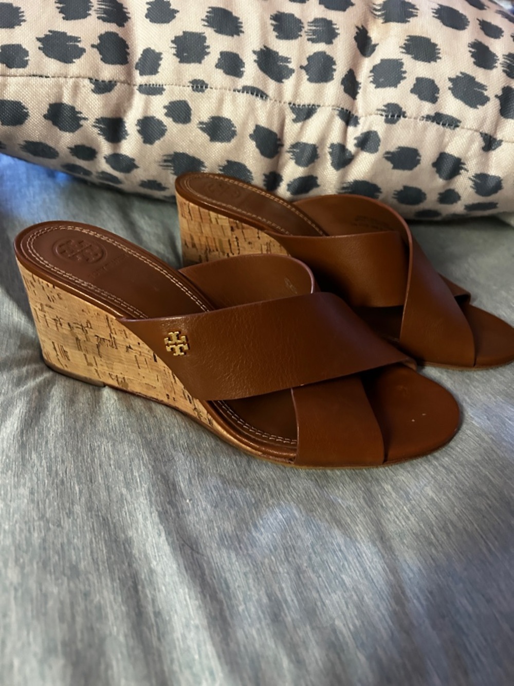 Tory Burch Brown Leather Cork Wedge Slide Sandals 7M